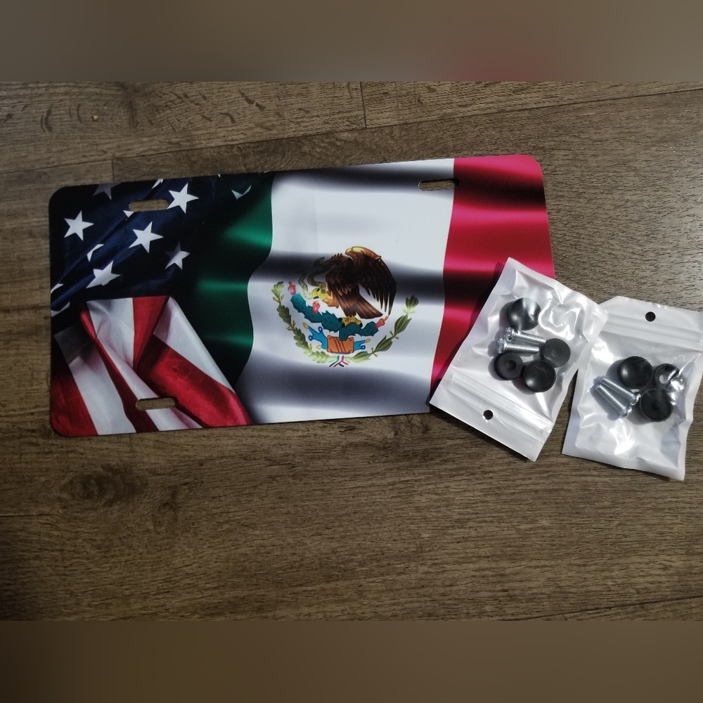 Mexican and American Flag License Plate
